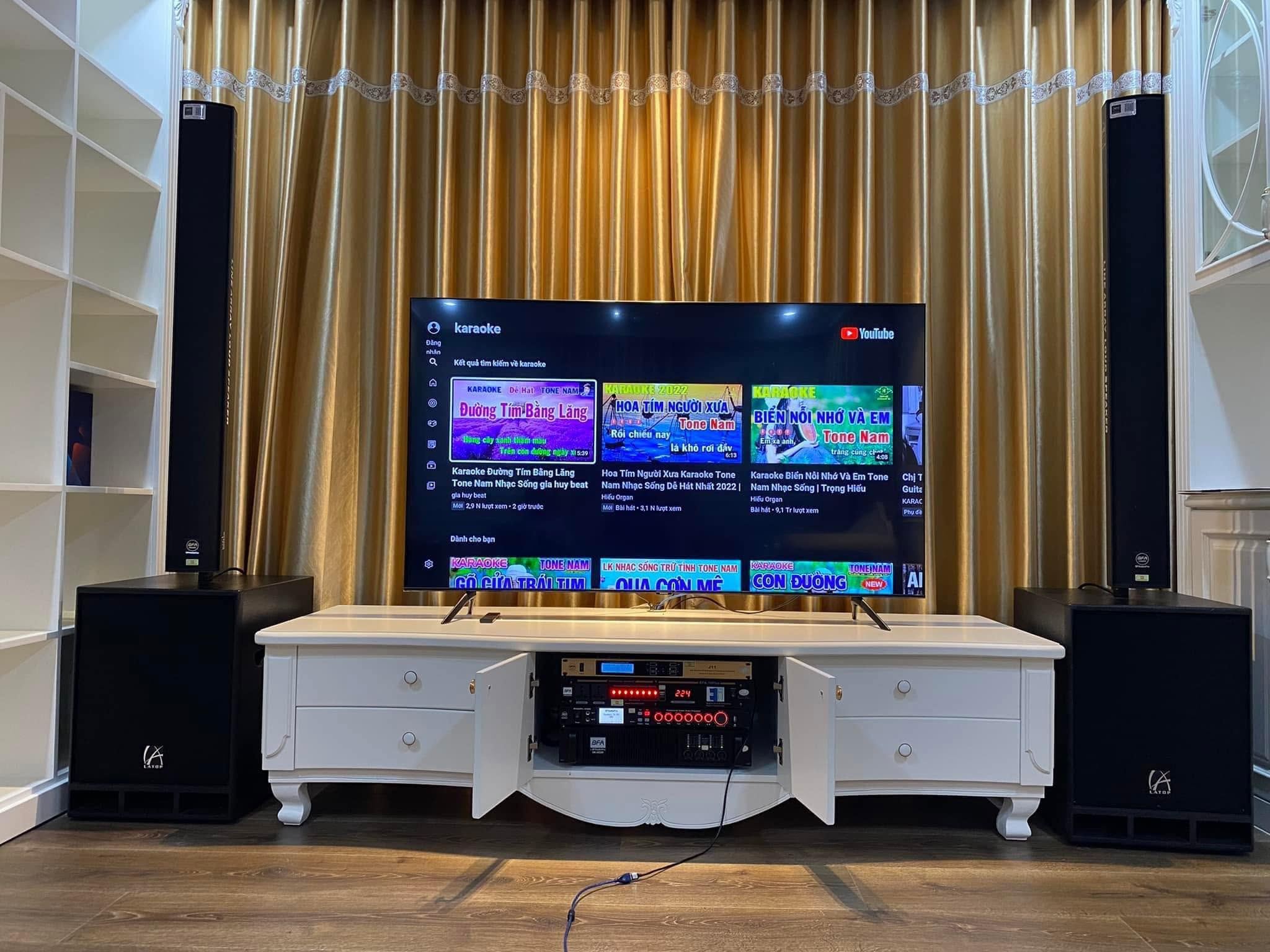 Dàn karaoke gia đình gói cao cấp: 2 loa cột + 2 sub + tủ rack
